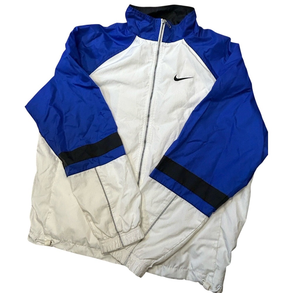 Vintage Nike Windbreaker‎ Jacket - Women's 8-10 - Full Zip White Blue Lined